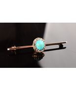 *Antique Turquoise 14K Solid Yellow Gold Rose Cut Diamond Pin Brooch - $13,648.26 MXN