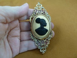 (CA20-87) RARE African American LADY ivory + black CAMEO oval brass Pin Pendant - £26.89 GBP