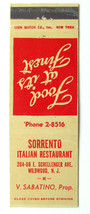 Sorrento Italian Restaurant - Wildwood, New Jersey 20 Strike Matchbook Cover NJ - $2.00