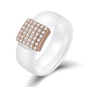 Luxury 8mm White Black Ceramic Rings Plus Cubic Zirconia For Women Rose Gold Sil - £22.59 GBP