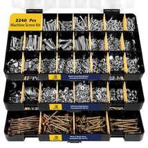 2240 Pieces Hardware Assortment Kit - Metric &amp; Sae Machine Screw, 3 Trays - £38.08 GBP