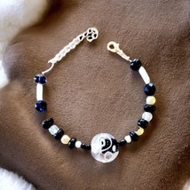 Porcelain Bead Bracelet Black &amp; White Theme Handmade Adjustable - $8.90