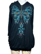 Johnny Was Shirt Women&#39;s Small Black Hooded Embroidery Bohemian Butterfl... - £37.12 GBP