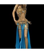 Made to Order Blue Crystal Belly Dance Costume: Performance Showgirl Dress - $11,232.28 MXN