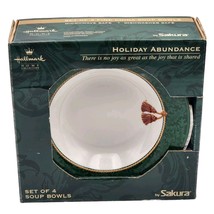 Hallmark HOLIDAY ABUNDANCE Set Of 4 Green Fine China Soup Bowls by Sakur... - £22.11 GBP