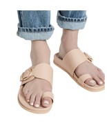 MARION PARKE Flat Sandal Nappa Molded Footbed Sand Beige 40 Gold Buckle Sold out - $48.45