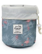 Travel Makeup Bag Organizer w/ Drawstrings Toiletries Bag Blue &amp; Pink Flamingo - £7.83 GBP
