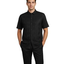 Men Silversilk 2pc walking leisure Matching Suit Italian woven knits 51016 Black image 2