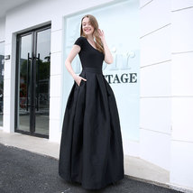 BLACK A-Line Taffeta Skirt Women Plus Size Taffeta Pleated Midi Party Skirt image 6