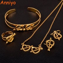 Anniyo Heart Jewelry sets Children Gold Color Necklace Earrings Ring Bangle for  - £16.36 GBP