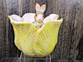 Ceramic Yellow Tulip and Momma Rabbit Easter Candy Dish Planter 6X6 Collectible - $17.81