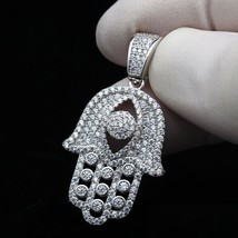 3.00 Ct Round Cut Simulated Diamond Hamsa Shape Pendant 14K White Gold Plated - £134.21 GBP