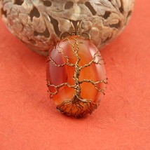 Red veins agate brass wire-wrapped Tree of Life pendant, Yggdrasil, World Tree p - £37.56 GBP