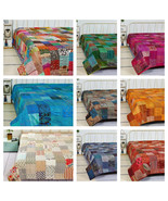 Handmade Silk Patchwork Quilt Indian kantha quilt bed cover boho throw b... - €42,72 EUR+