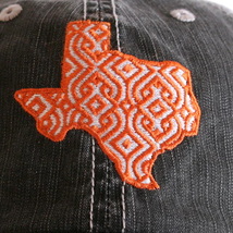 Embroidered Burnt Orange White Ikat Texas Distressed Trucker Hat - $24.75