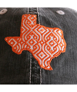 Embroidered Burnt Orange White Ikat Texas Distressed Trucker Hat - £19.49 GBP
