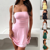 Tube-Top Short Dress Summer Sexy Pleated Dresses for Womens Clothing - £18.72 GBP+