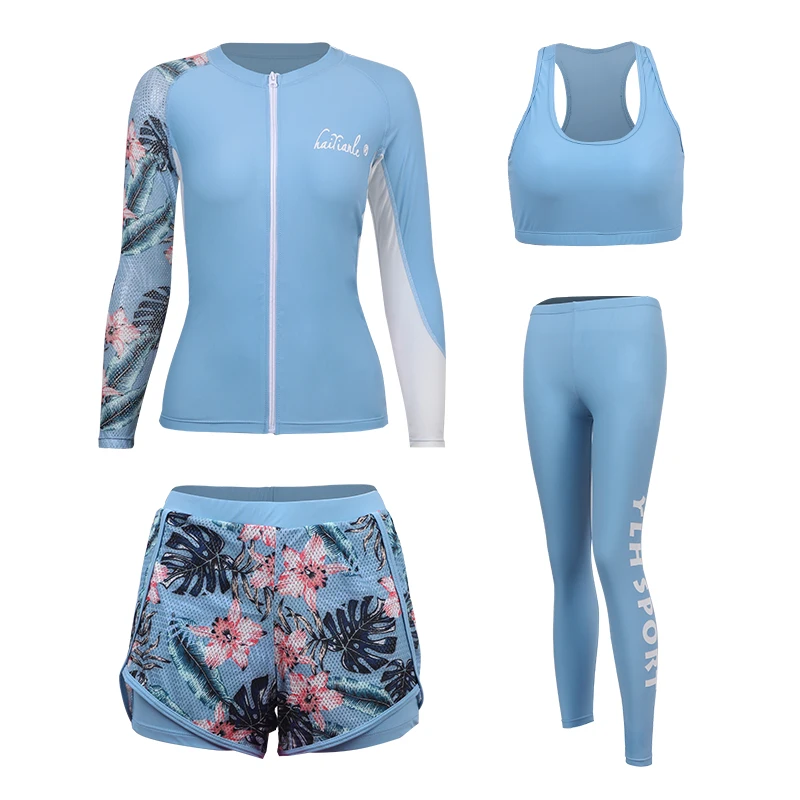 Sporting Women Swimsuit Sportings Wear Summer Beach Wear 4 Pieces Print Surfing  - £70.33 GBP