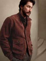 Brown Leather Jacket Men Pure Suede Flight/Bomber Size S M L XL XXL Custom Made - £116.46 GBP