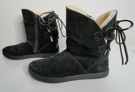 Koolaburra by UGG Womens Size 7 Suede Tie Back Black Short Boots SHAZI #1019361 - £31.96 GBP
