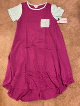 LulaRoe Carly Dress Purple blue Solid ringer Geometric Hi Lo Swing Sz Small - £17.29 GBP