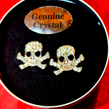 Genuine Crystal skull and crossbone pierced earrings - £18.94 GBP