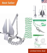 8LB Galvanized Fluke Anchor Kit with Rope &amp; Chain Set for Boats 12-22FT - $131.49