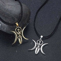 Triple Moon Goddess Crescent Necklace Women Nymph Fertility Pagan Amulet Pendant - £4.74 GBP