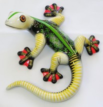 9&quot; Ceramic Lizard Salamander Wall Art Decor Cream Black Lime Stripe V1 - £13.69 GBP