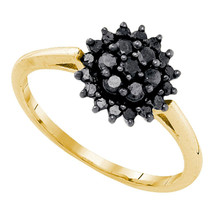 10kt Yellow Gold Womens Round Black Color Enhanced Diamond Cluster Ring 1/2 Cttw - £239.00 GBP