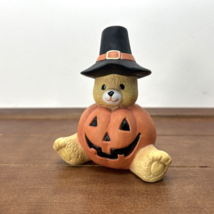 Vintage Pilgrim Teddy Bear Pumpkin Halloween Thanksgiving Porcelain 4&quot; F... - $12.95