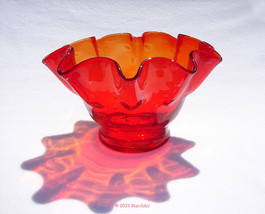 Vintage Ruby Red Bischoff Art Glass Wayne Husted Hand Blown Bowl Fluted Rim - $35.99