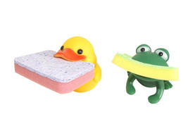Animal Shape Novelty Kitchen Sponge Holder and Sponge Choice of Frog or Duck NEW - £7.60 GBP