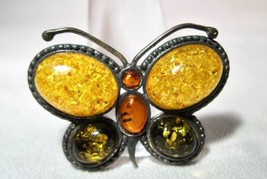 Vintage Poland Amber Sterling Silver Butterfly Brooch Pin K839 - £43.39 GBP