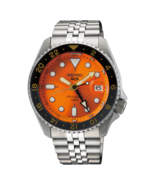 Seiko 5 Sports Stainless Steel 42.5 MM GMT Automatic Orange Dial Watch S... - $260.30