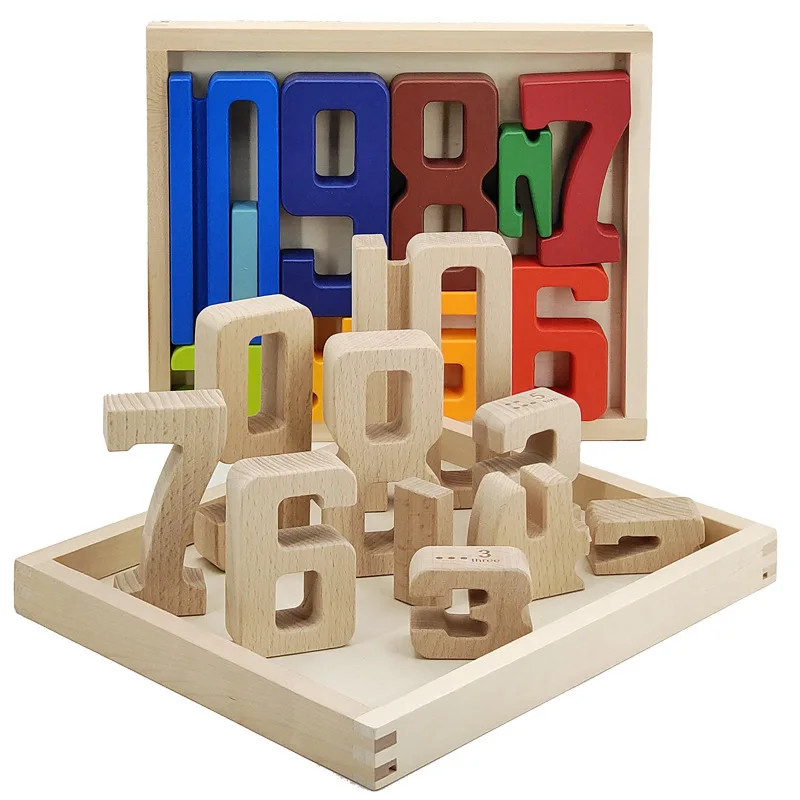 Number Building Blocks Wooden Math Digital Toys Baby Balance BlockToy Montessori - £19.73 GBP+