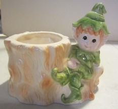 Vintage Green Pixie-Elf Tree Trunk Planter - $14.87