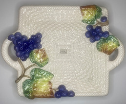 Fitz &amp; Floyd Grapes and Leaves Basket Weave Ironstone, Square Serving Platter - £30.21 GBP