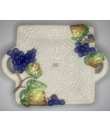 Fitz &amp; Floyd Grapes and Leaves Basket Weave Ironstone, Square Serving Pl... - $50.99 CAD
