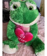 &quot;Be Mine “ Green Cal Plush Sitting Frog Big Eyes Heart Shape Pillow Stuffed - £10.16 GBP