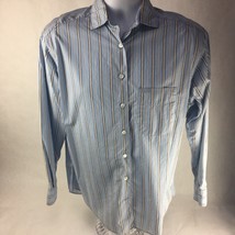 Faconnable Mens Button Up Shirt Blue Yellow Stripe Long Sleeves Pocket Cotton S - £12.64 GBP