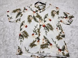 VTG Two Palms Hawaiian Shirt Mens L White Floral All Over Print USA Made... - $13.86