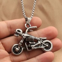 Mens Skull Motorcycle Pendant Necklace Retro Punk Rock Biker Jewelry Chain 24&quot; - £7.16 GBP