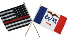 AES 12x18 12&quot;x18&quot; Wholesale Combo USA Red Line &amp; State Iowa Stick Flag - £8.83 GBP