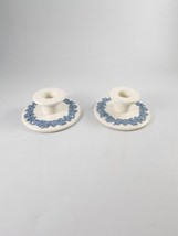Vtg Pair Wedgwood Candle Holders Etruria Barlaston Queen&#39;s Ware Blue Lavender - £19.53 GBP