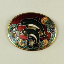 ✅ Vintage Dolphin Porpoise Brooch Pin Enamel Cloisonne Gold Plate Red Blue MCM - £5.70 GBP