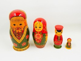 Hand Painted Wood Signed USSR Family Nesting Stacking Doll 4 PC Set - £32.23 GBP