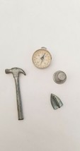 Vintage CRACKER JACK Metal Toy Hammer Iron Compass Thimble Miniature Lot - $20.59