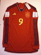 Gavi #9 Spain 2022 World Cup Qatar Match Slim Red Home Long Sleeve Soccer Jersey - £102.78 GBP