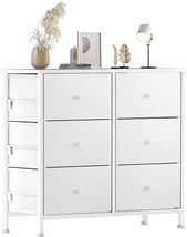 Boluo White Dresser For Bedroom 6 Drawer Organizers Fabric Storage Chest Tower - £74.56 GBP